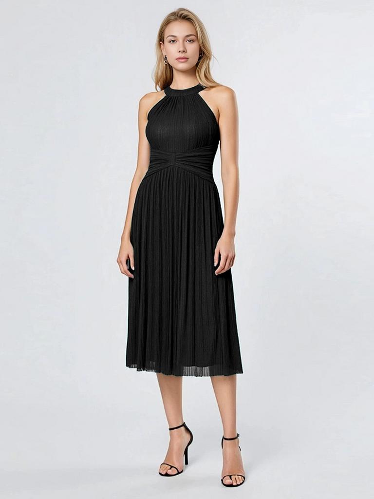 Ever-Pretty Women's Glitter Halter Cocktail Dresses Sleeveless Pletaed A-Line Midi Evening Dresses