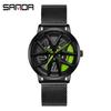 Sanda Men's Fashion Quartz Watch, Mesh Strap, Waterproof, Outdoor Casual, Hollow Wheel Dial.