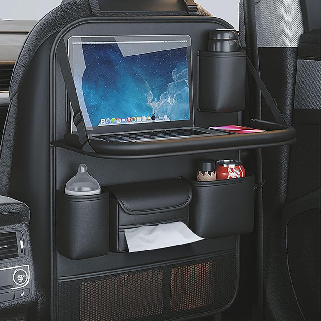 Hopeholic Car Seatback Pocket with Backseat Kick Multifunctional Car Storage iPad Storage Dish Drink Convenient Car Large Leather Long Black Table,