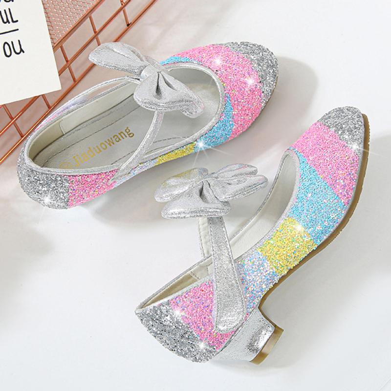 TWINFLAMES Mädchen Lederschuhe Prinzessin Schuhe Kinder Schuhe Runde Zehen Weiche Sohle Große Mädchen High Heel Prinzessin Kristall Schuhe Einzelne Schuhe