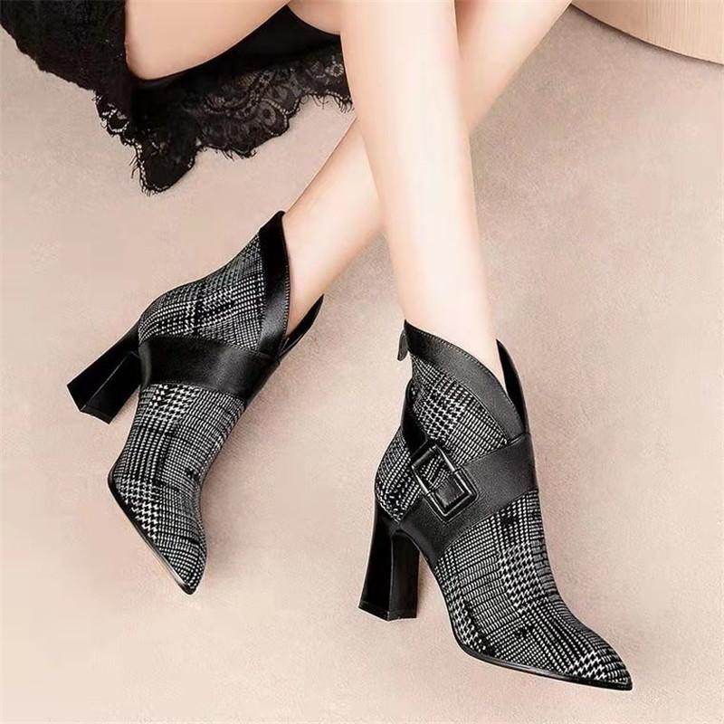 Fashion Sexy Women Boots 2025 Autumn and Winter V-Neck High Heels Ankle Shoes Boots Leather Booties Feminina Woman Wedding Party Shoes