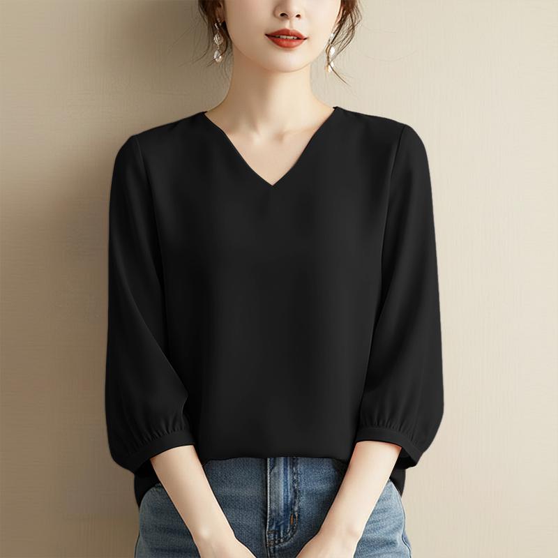 ZANZEA Women Casual V-Neck Solid Color 3/4 Sleeve Blouse