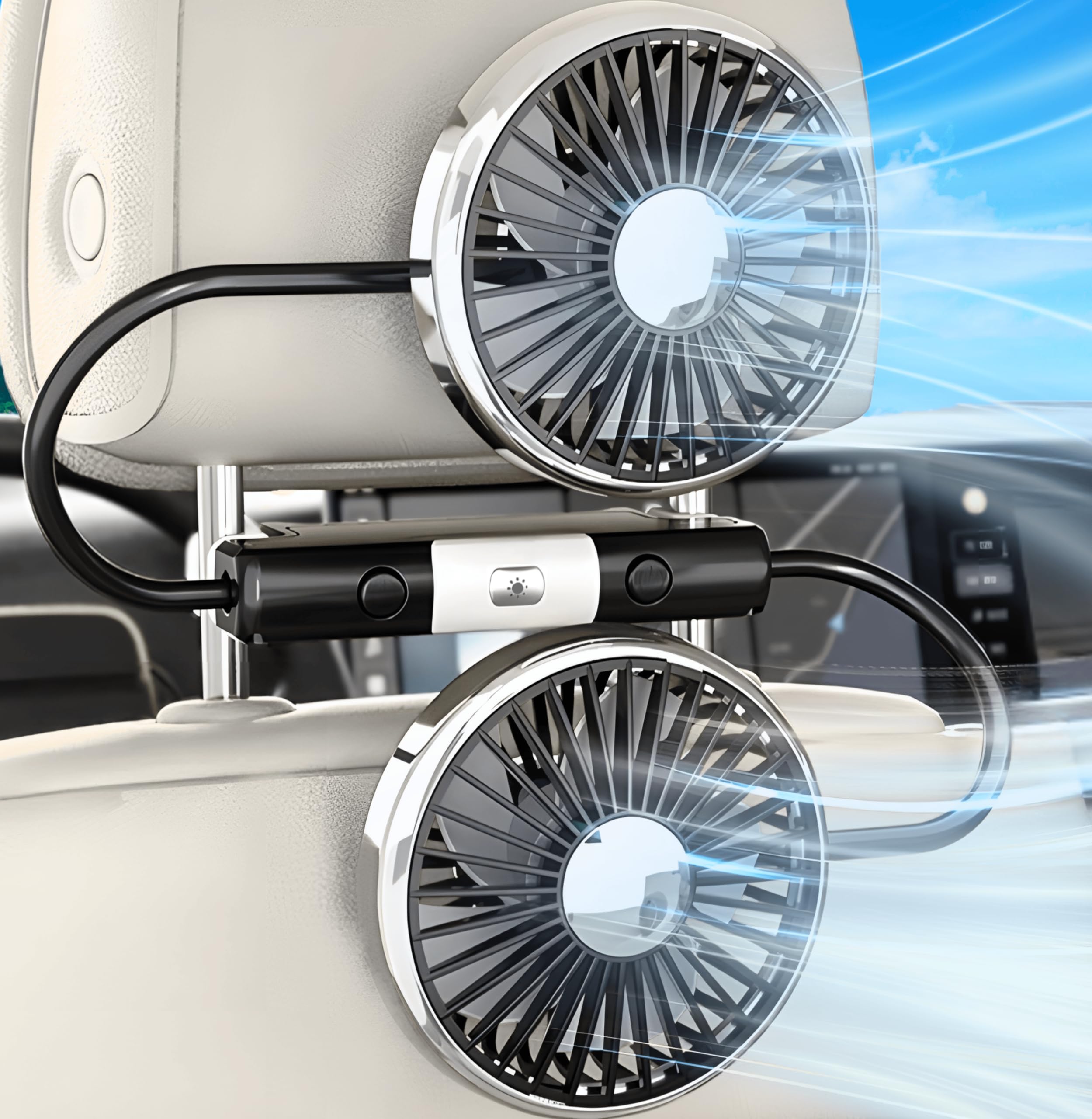 

Автомобильный вентилятор с регулируемым углом воздушного потока, на подголовник, легкий, улучшает кондиционирование, безопасный от теплового удара, питание от USB [Подавляюще мощный], 3 уровня регулировки, чёрный