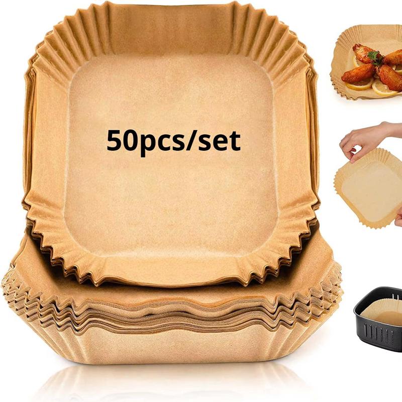 

50Pcs Air Fryer Paper Round Special Paper Food Silicon Oil Paper Premium Disposable Air Fryer Liners Non-Stick Baking Paper