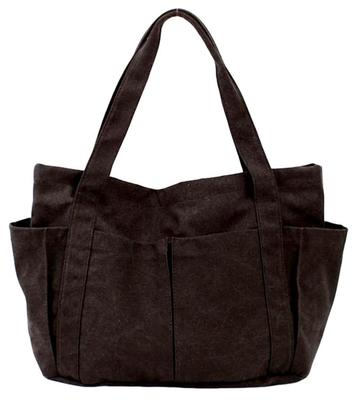 Aquamie Canvas Shoulder Tote Bag with Zipper, Large Capacity, Perfect for School or Commuting, Black