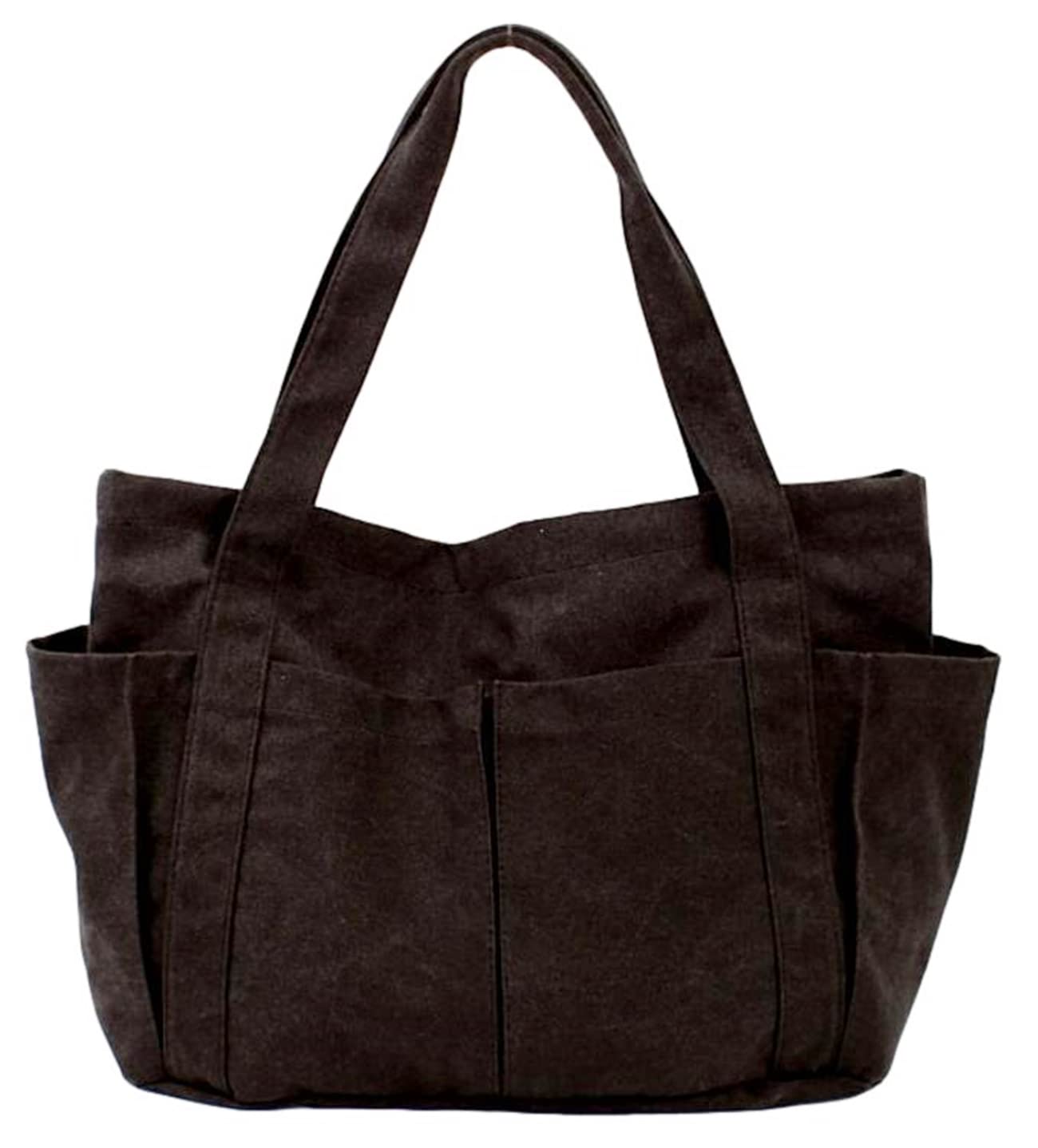 

Aquamie Canvas Shoulder Tote Bag with Zipper, Large Capacity, Perfect for School or Commuting, Black