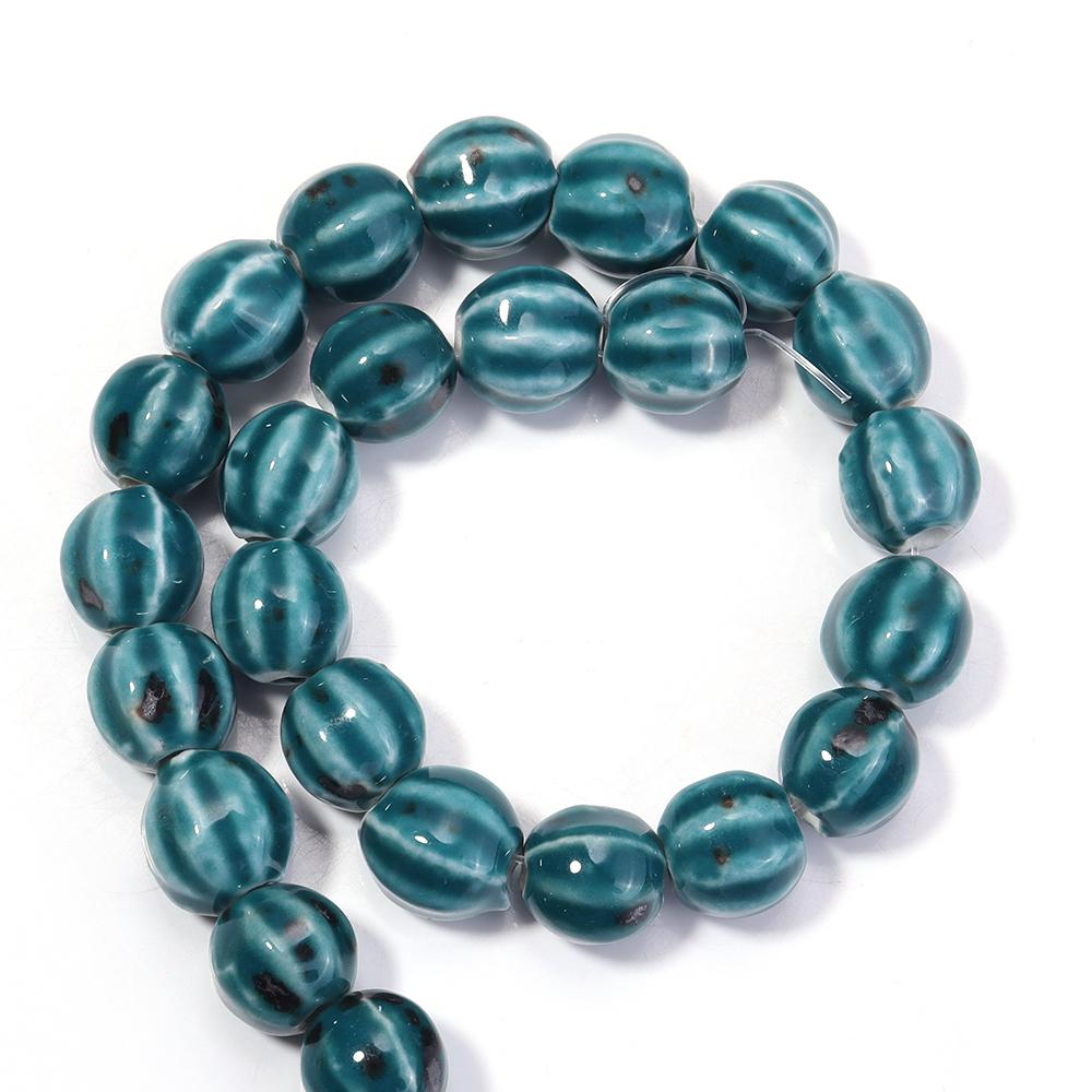 28pcs/string Pumpkin Shape Stripe Ceramics Beads Colorful Floral Glaze Porcelain Beads For DIY Charms Neckalce Bracelet Jewelry