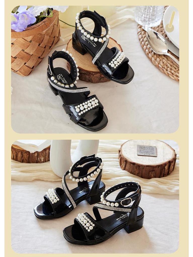 Letnie Sandały na Wysokim Obcasie w Stylu Księżniczki dla Dziewczynek z Miękką Podeszwą - Modne dla Dzieci w Średnim i Starszym Wieku