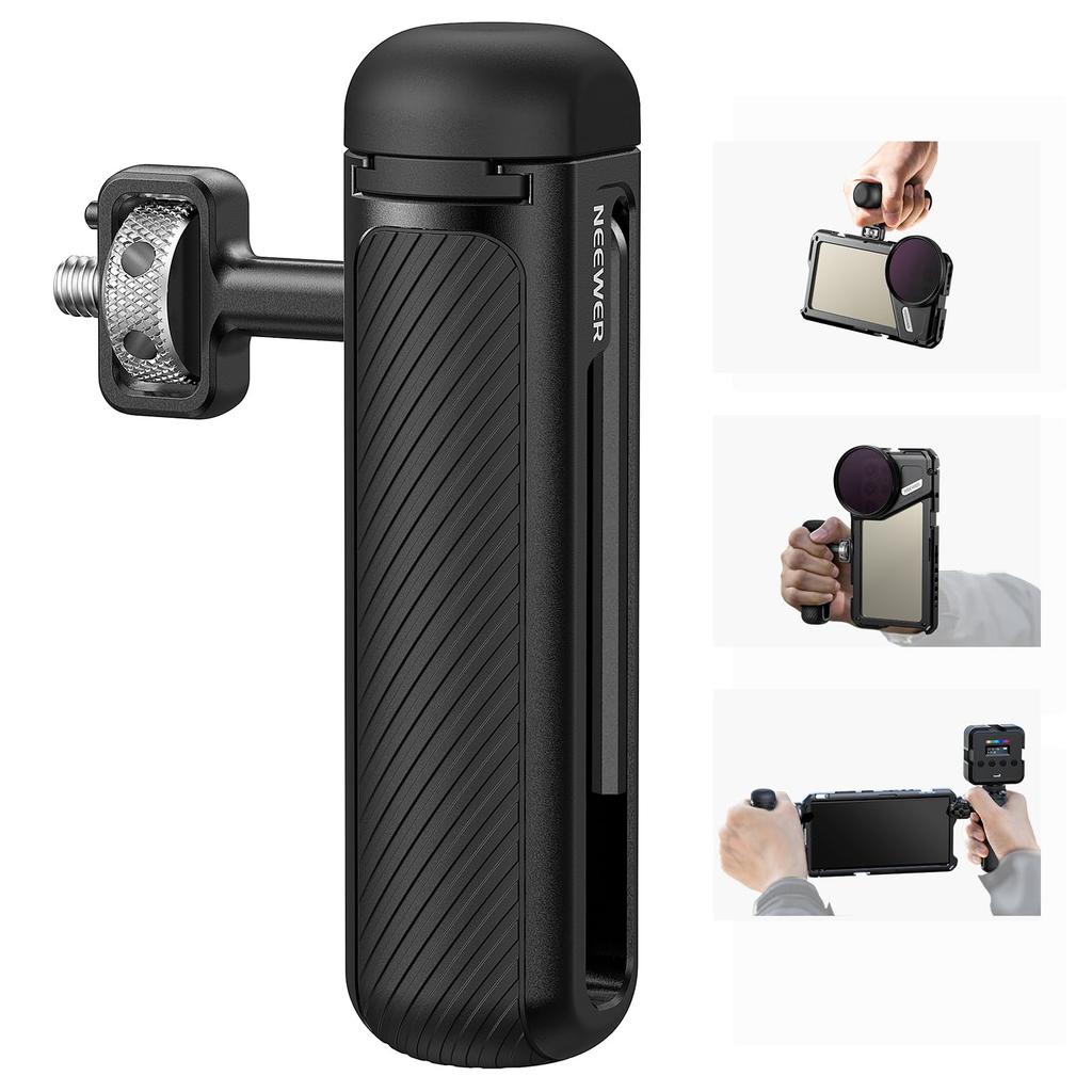 NEEWER Smartphone Side Cold and Rubber Hand Compatible with iPhone 15 Pro Galaxy S24 and Neewer Smartphone Cage Video Rig PA046 Handle/Top Handle,