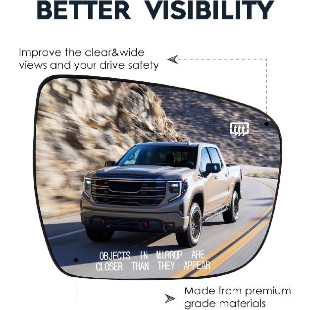 Passenger Right Side Power Heated Mirror Glass Fit For Nissan Rogue 2014-, For Murano 2015-23, For Pathfinder 2017-19 Side View Mirror With Back