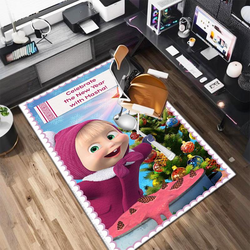 Russian animation Masha and the Bear Fairy Tale Cartoon Carpet Soft Home Living Room Bedroom Door Mat Outdoor Picnic Ground Mat rug T4