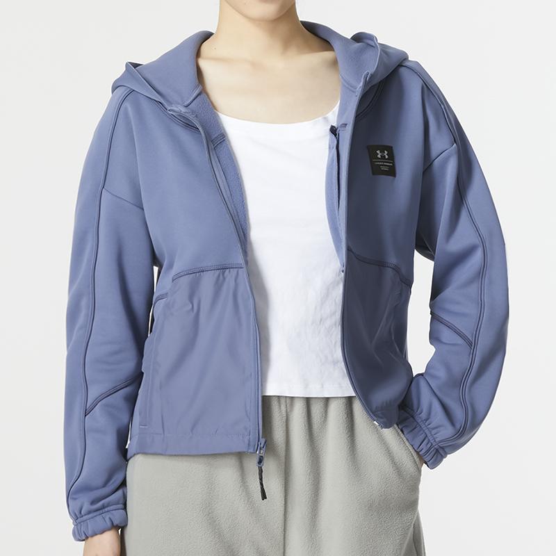 Under Armour Rush Fleece Fz Hoodie Solid Color Sports Casual Windbreaker Women Hoodies Purple 1374103-767