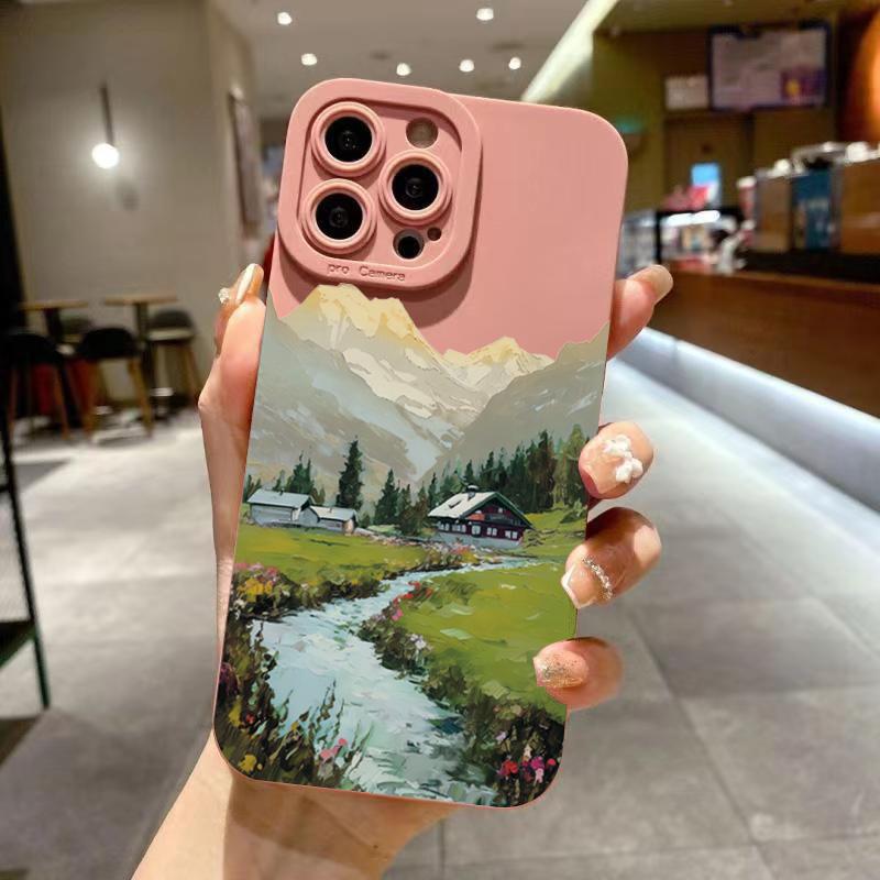 Rural Scenery PaintingFor iPhone 16 Pro Max 15 14 13 12 11 XS X XR 7 8 16 Plus SE 2020 16E Silicone Case Shockproof Soft Cover