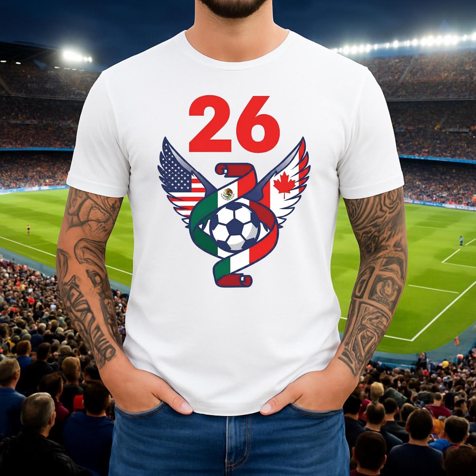 26 North America Soccer T-Shirt | USA Canada Mexico Flags Wings Tee | Football Tournament 2026 Fan Shirt | United Three Nations Soccer Gift 2XL