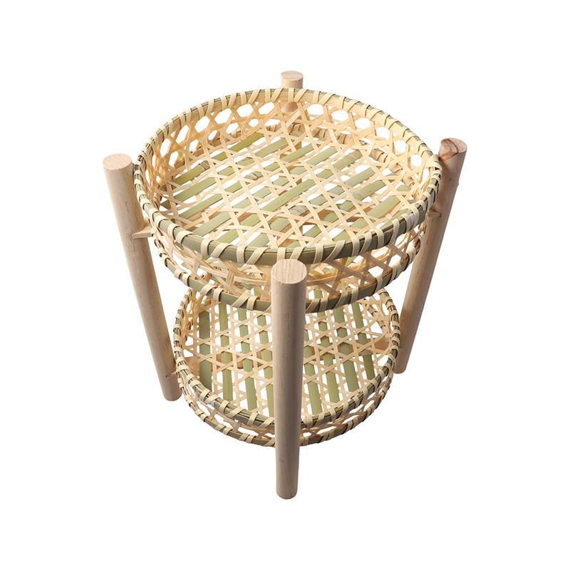 1set Multi Layered Basket Rustic Wooden Frame Fruit Basket For Home Kitchen Bamboo Weaving Basket Small 18/20cm
