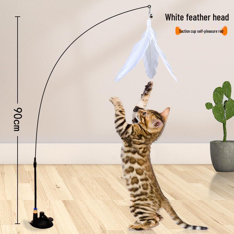 Katzenspielzeug Selbstspiel Teaserstab: Saugknopf, Feder mit Glöckchen, Bissfeste Seidenblume, Langeweile-Abbau für Kätzchen