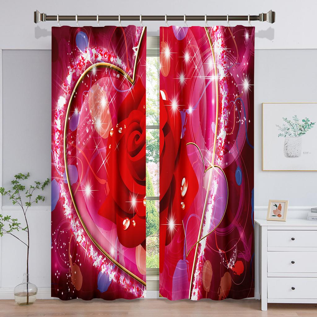 Pink Red Rose Colorful Flower Grace Window Curtains In Kids Bedroom Living Room Hall Treatments Kitchen Decoration Drapes Blinds