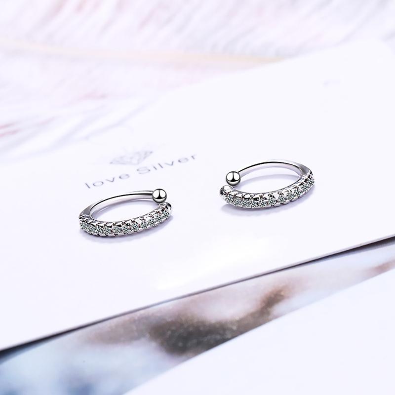 Argent 925 Simple Cristal Zircon Clip sur Manchette d'Oreille Boucle d'Oreille Femme Petite Mini Pince d'Oreille Manchettes Sans Trou de Perçage Faux Boucles d'Oreilles