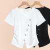 Short-sleeved T-shirt Women's Summer Women's V-neck Solid Color T-shirt Waist Top