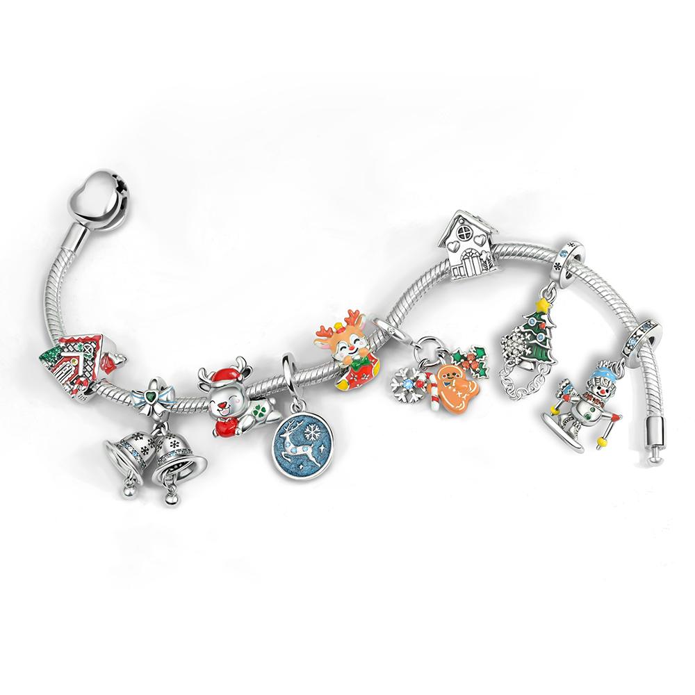 Copper Christmas Bell Charms Snowflake Reindeer House Bead Snowman Pendant Fit Original Bracelet Necklace Jewelry