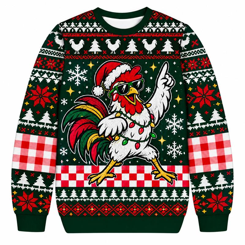 Funny Rooster Ugly Christmas Sweatshirt Men Women 3D Print Ugly Sweater Holiday Party Pullover Xmas Gift For Men Women Top New