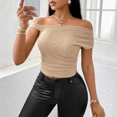 Damskie Topy Asymetryczny Design Regularny Krój Top Asymetryczny Skośny Dekolt Krótki Rękaw Dopasowany