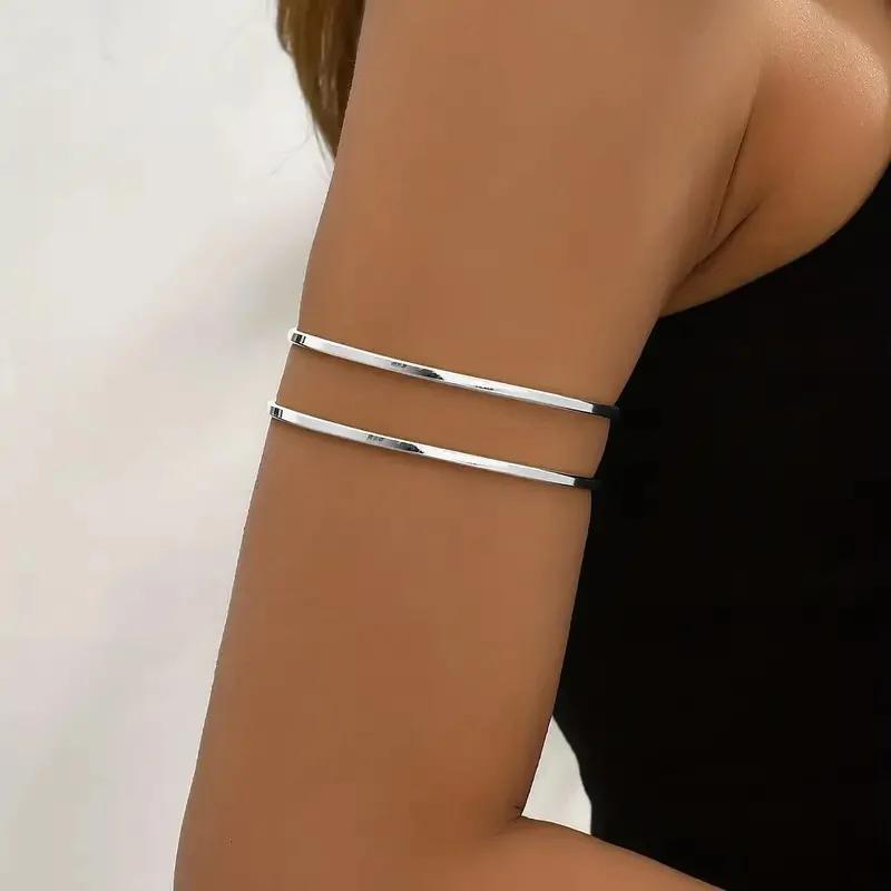 Vintage Minimalist Upper Opening Arm Bracelet for Women Fashion Geometric Gold Color Circular Bangles Boho Zircon Party Gifts
