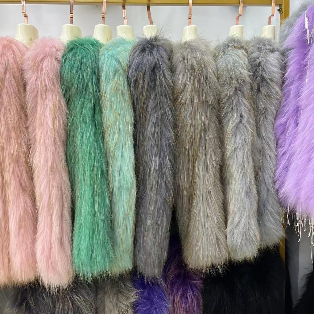 Real Raccoon Fur Braided Jacket Short Length 40cm Double-sided Encryption Slim Young Winter Tops Women's Coat