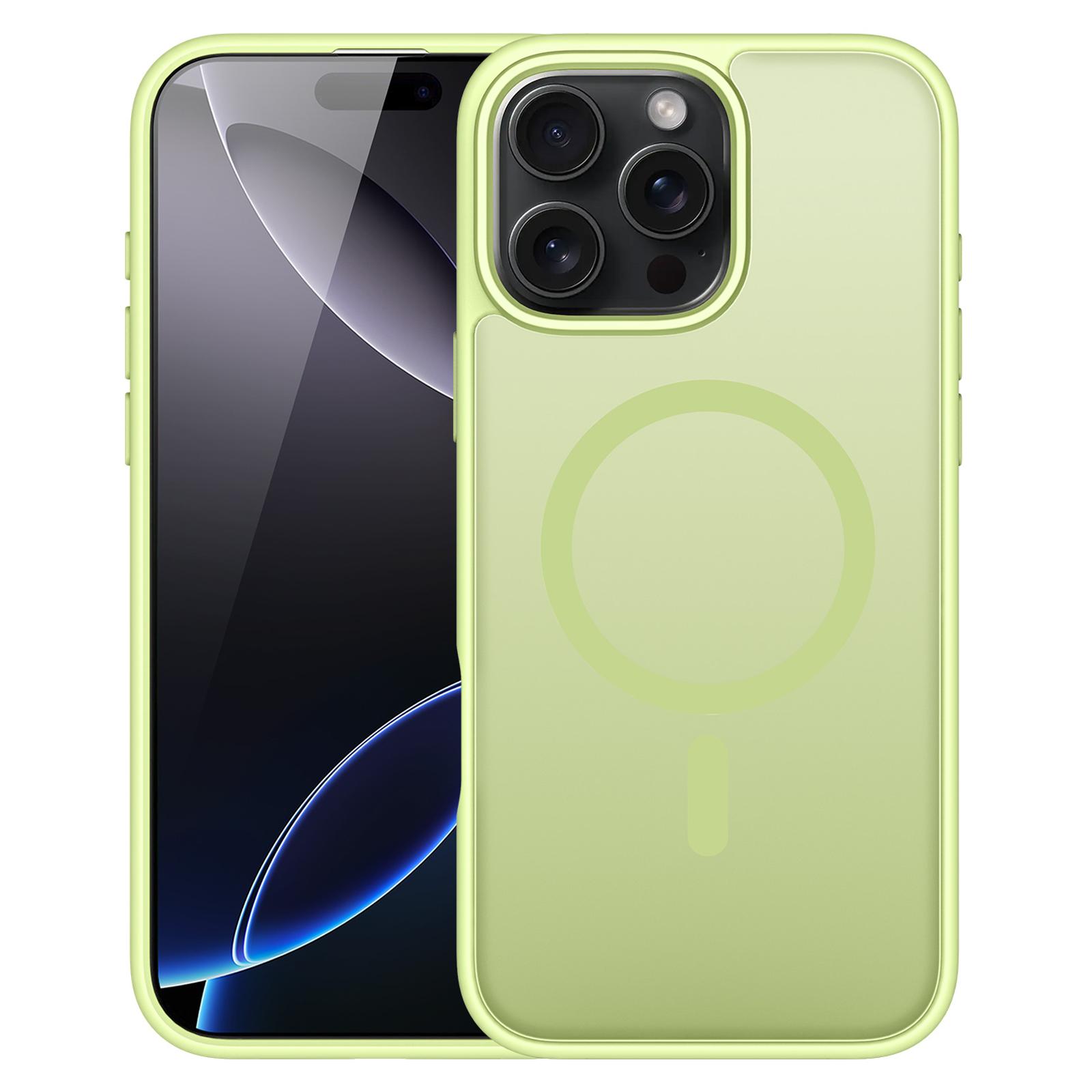 

For iPhone 16 Pro Magnetic Case Airbag Corners PC+TPU Matte Phone Cover Green