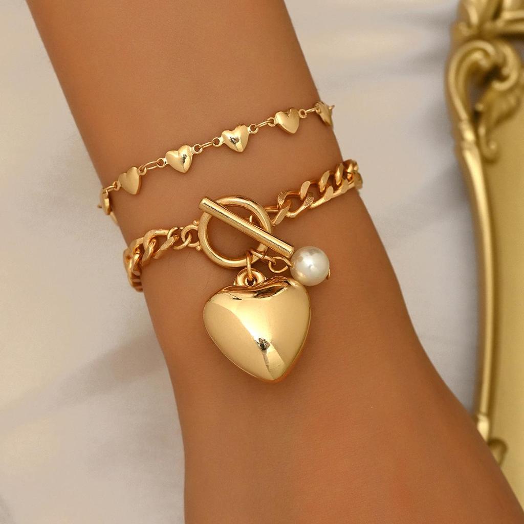 European & American Cross-border Heart Bracelet - Women's Simple Pearl Design