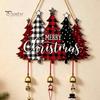Festive Hanging Ornament Merry Christmas Wooden Wall Door Sign with Bells, Rustic Santa Snowman Indoor Holiday Party Supplies Tree Reindeer Decorative
