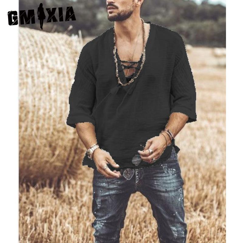 GMXIA Bawełniana koszulka z krótkim rękawem męska modna luźna koszula z krótkim rękawem z nadrukiem współczująca koszula