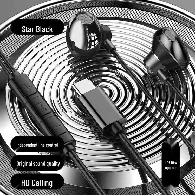 Kabelgebundene High-Definition-Metall-Ohrhörer, Typ-C In-Ear HIFI-Kopfhörer mit Kabelfernbedienung für Mobilgeräte, PC und Gaming