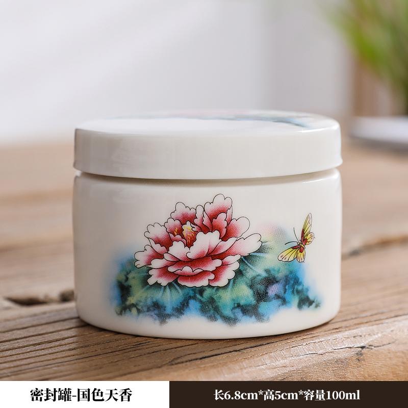 Ceramic tea sealed jar Household moisture-proof storage tank Tea set accessories Cosmetics packaging jar Mask Powder Jar