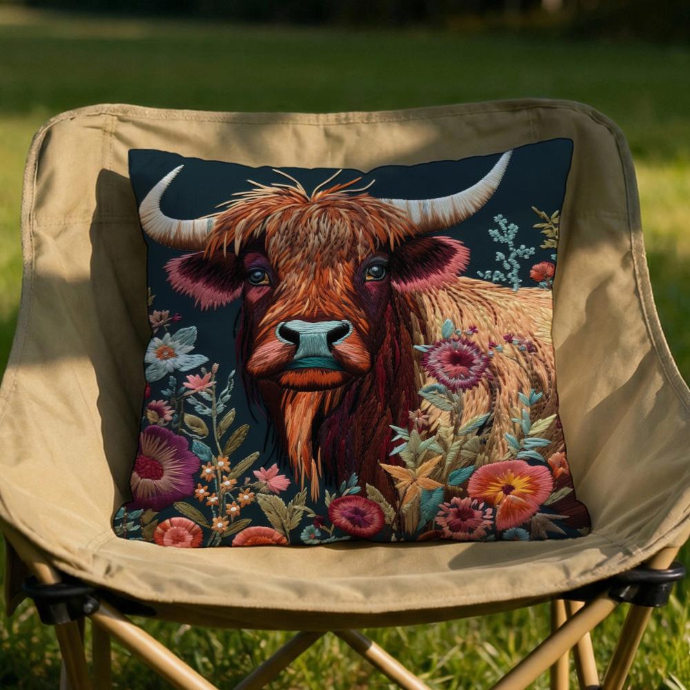 Vibrant Highland Cow Pattern Cushion Cover Soft Reversible  Durable Pillow Cover  MultiScene Use for Home  Car Daily Comfort