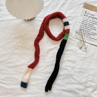 Écharpe Peluche Rayée en Laine pour Femme Design de Niche Sens du Style Spice Girl Décoration Polyvalente Version Coréenne Écharpe Longue Fine et Étroite