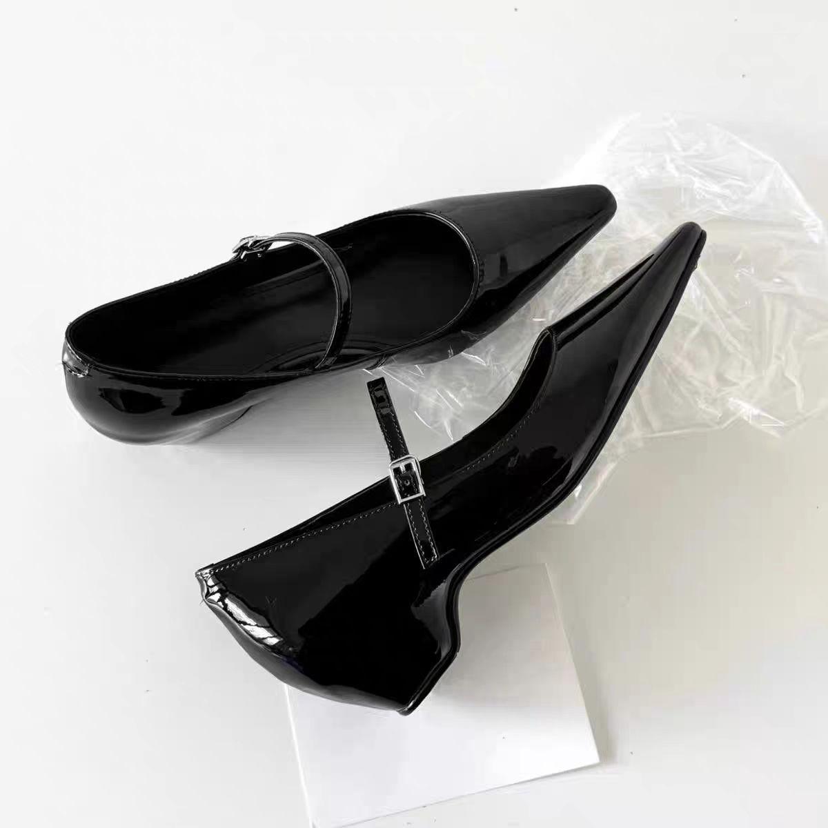 

Новый темпераментный ремешок с пряжкой на толстом каблуке, женские туфли Мэри Джейн с острым носком, одинарные туфли с открытым верхом, для работы, на высоком каблуке 40 бордовый