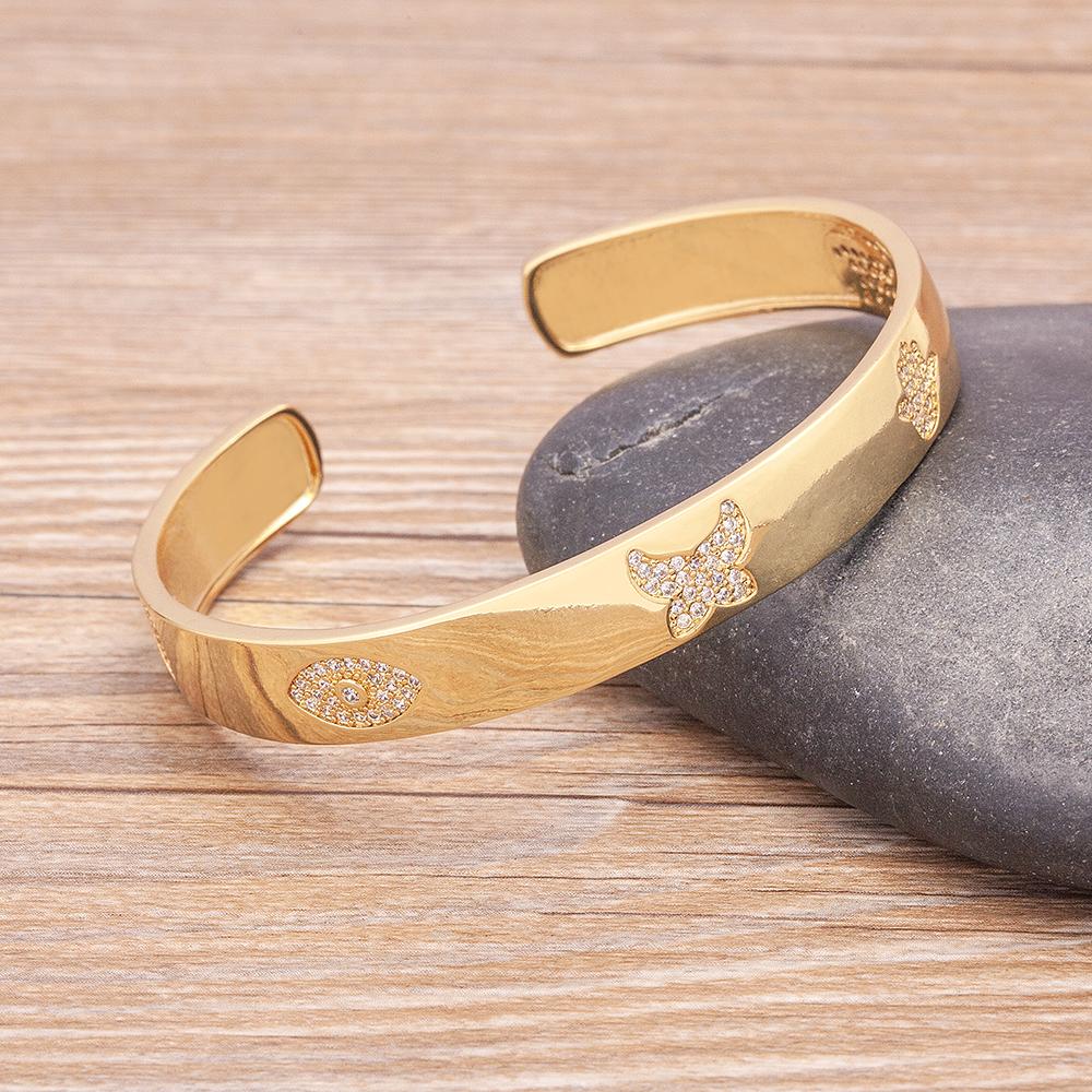 

Nidin New Arrival Palm Butterfly Pattern Cuff Bracelet For Women Fashion Evil Eye Bangle Luxury Crystal Jewelry Gift Accessories 56-58mm