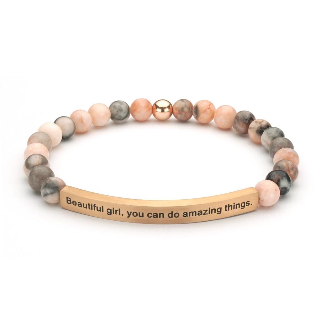 6Mm steel ball obsidian powder chalcedony stainless steel elbow lettering aquamarine bracelet