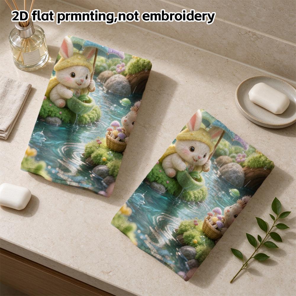 Wool Felt Rainy Forest Bunny Towel, Super Absorbent Bath Towel, Cute Hedgehog Mushroom Kids Hand Towel