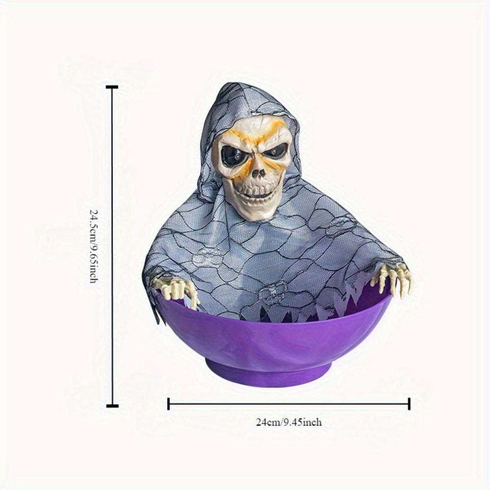 Scary Skeleton Candy Holder with Screaming Skull and Light Up Red Eyes Creepy Motion for Halloween Decoration Moving Skeleton