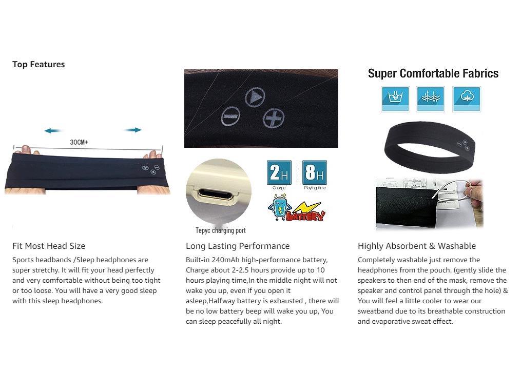 Wireless Bluetooth Yoga Headband Earbuds & Sleep Eye Mask with Ultra-long Standby