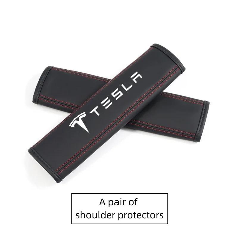 

Car Sticker 2025 Hot Leather Car Headrest Neck Pillow Seatbelt Shoulder Pad Interior Accessories For Tesla Model 3 Model S X Mod