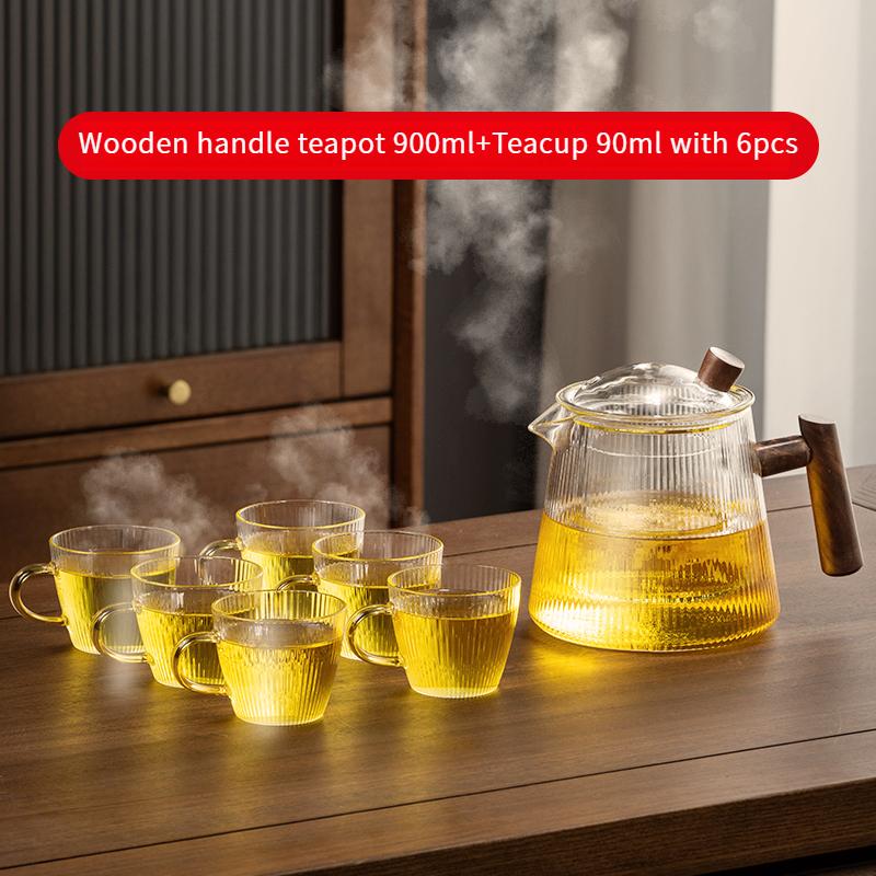 900ML Glas Teekanne Chinesisch Verbrühschutz Walnuss Holzgriff Tee Wasser Trennung Teekanne Puer Kung Fu Tee Set