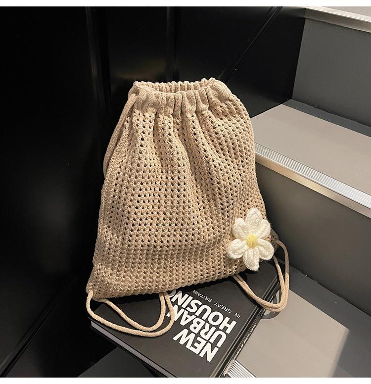 

Knitted bag spring and summer new large-capacity shopping backpack, woven bag mesh hollow design niche women s backpack хакі