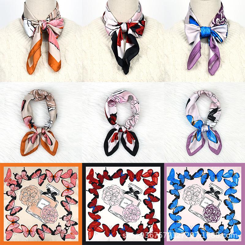 Spring and summer 71 new blue butterfly fashion commuter silk scarf pink perfume plant flower small square scarf scarf