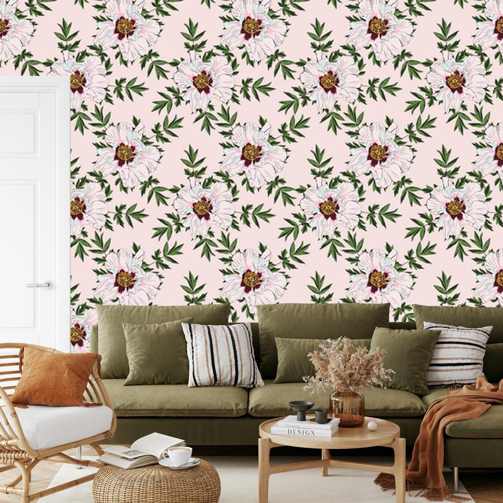 Beautiful Peonies Wallpaper for Living Room and Bedroom 50x1000