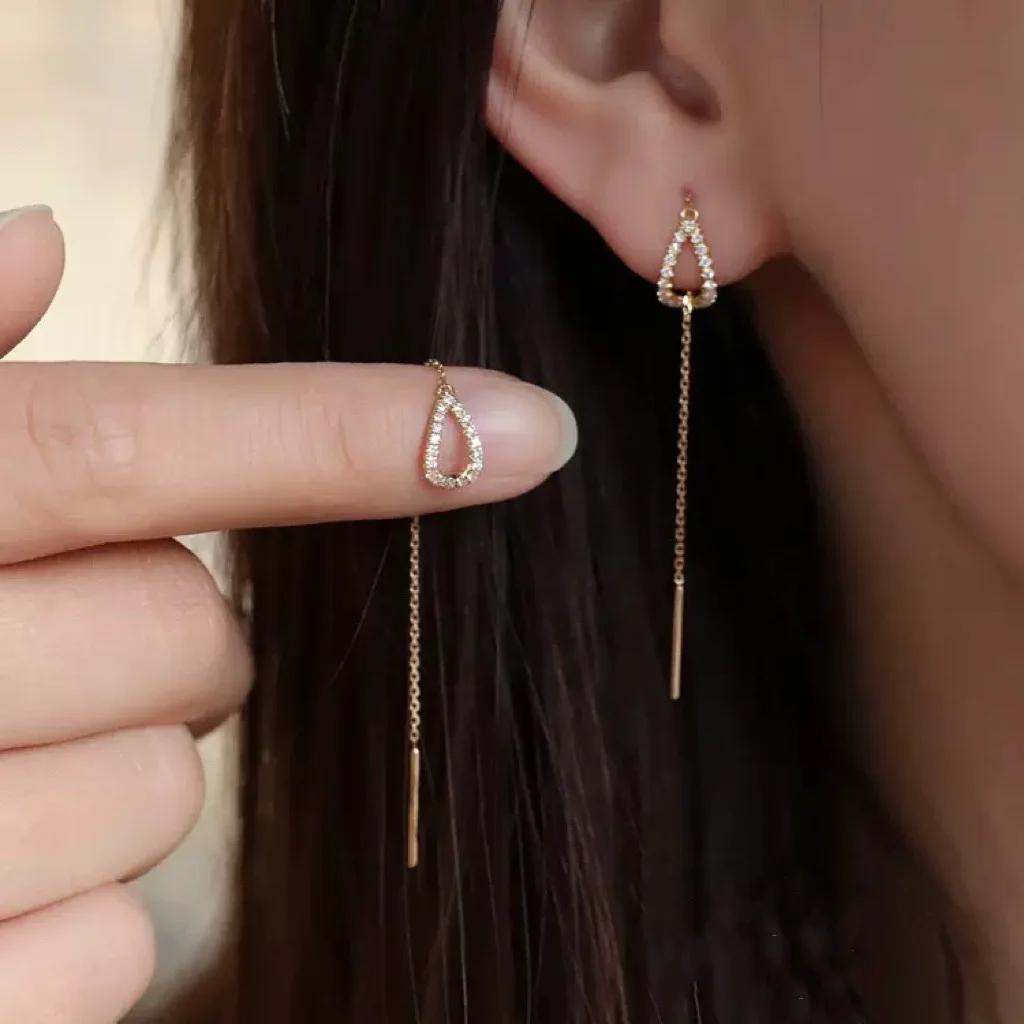 Trend Gold  Color Long Zircon Earrings Wire Tassel Chain Drop Earring Women'S Ear Line Hanging Jewelry Gifts Wholesale