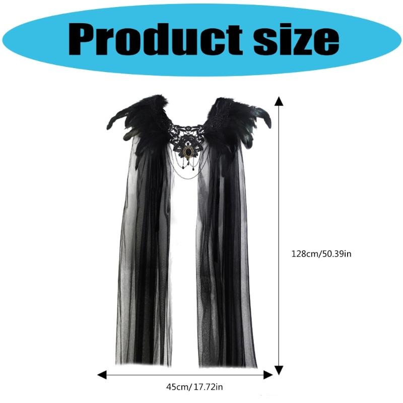 Gothic Feather Shrug Cape Shawl Shoulder Wrap Lace Collar Halloween Cosplay Costumes for Adults Women Scarf Top Gifts