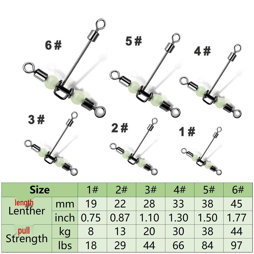15pcs American T-Type Long Shank Luminous Bead Swivel Fishing Connector